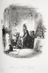 Paul and Mrs. Pipchin, ilustracja z „Dombey and Son” Charlesa Dickensa (1812-70) opublikowana po raz pierwszy w 1848 roku